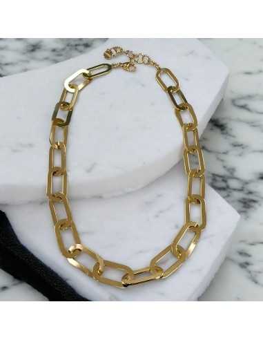 Collana in acciaio oro con maglia rettangolare piatta liscia 42.5+6cm | GDO