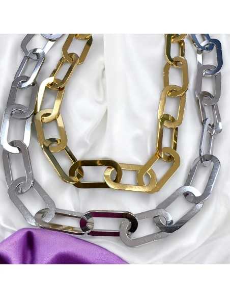 Collana in acciaio con maglia rettangolare piatta liscia 42.5+6cm | GDO