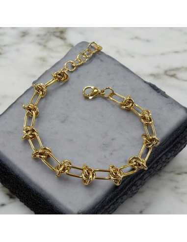 Bracciale in acciaio inox oro con maglie a nodi 18+5cm | GDO