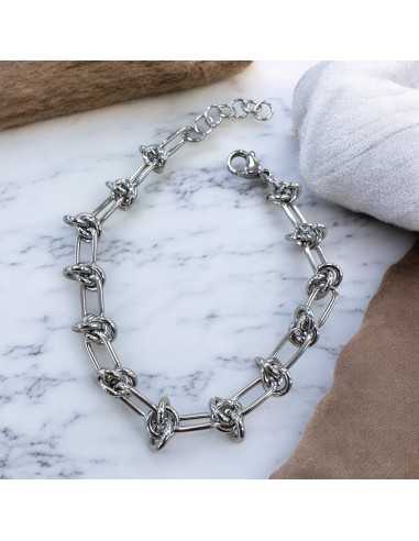 Bracciale in acciaio inox rodio con maglie a nodi 18+5cm | GDO