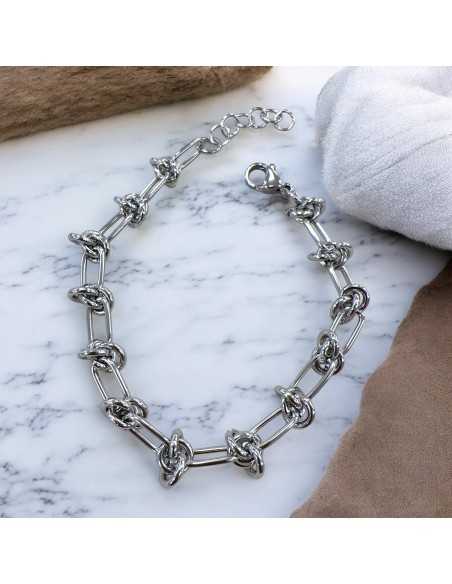 Bracciale in acciaio inox rodio con maglie a nodi 18+5cm | GDO