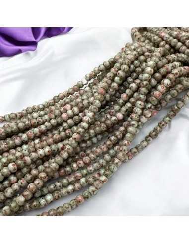 Filo di Perline di vetro a rondella verde granito marmorizzato 3x4mm 135pz|GDO
