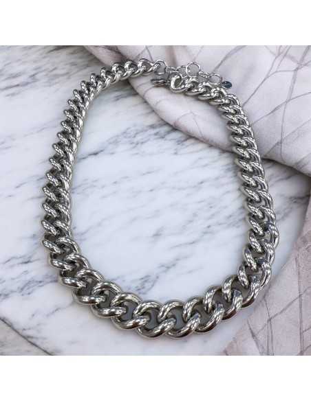 Collana in acciaio rodio con maglia groumette liscia 48+5cm | GDO