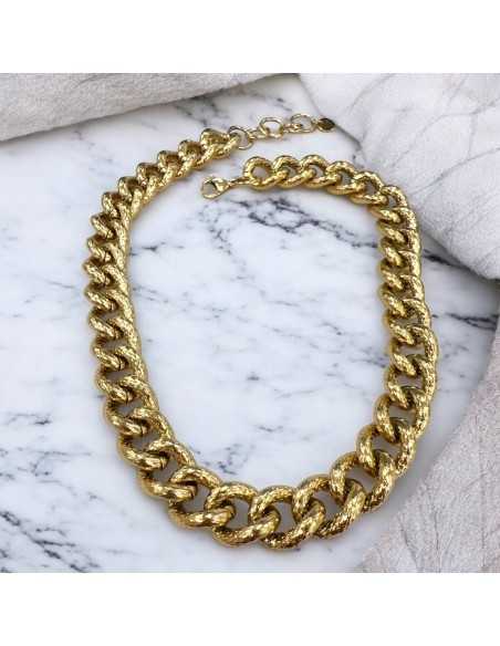 Collana in acciaio oro con maglia groumette zigrinata 42+5cm | GDO