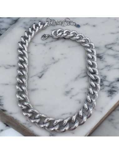 Collana in acciaio rodio con maglia groumette zigrinata 42+5cm | GDO