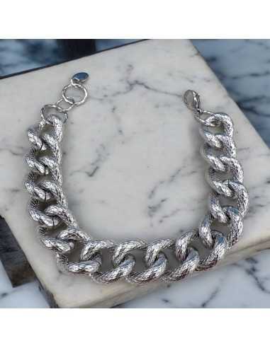 Bracciale in acciaio rodio con maglia groumette zigrinata 21cm | GDO
