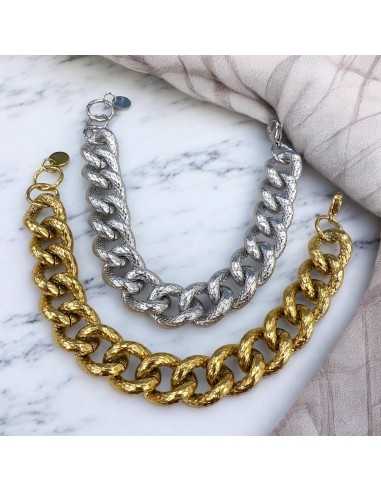 Bracciale in acciaio con maglia groumette zigrinata 21cm | GDO