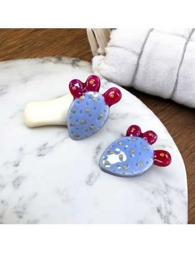 Cactus in ceramica smaltata celeste con pois 29x23mm 1pz|GDO
