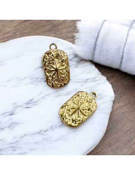 Ciondolo dog tag con stella in acciaio inox variante oro 10x18 mm Gioie d'Oriente