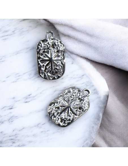 Ciondolo dog tag con stella in acciaio inox variante acciaio 10x18 mm Gioie d'Oriente