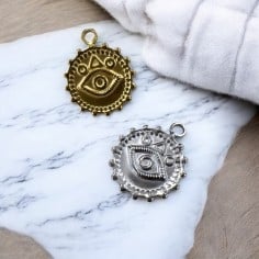 Ciondolo medaglia occhio greco in acciaio inox 18x22 mm 1pz Gioie d'Oriente