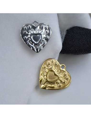 Ciondolo a forma di Cuore con stelle e raggi in Acciaio inox 17.5mm 1pz | GDO