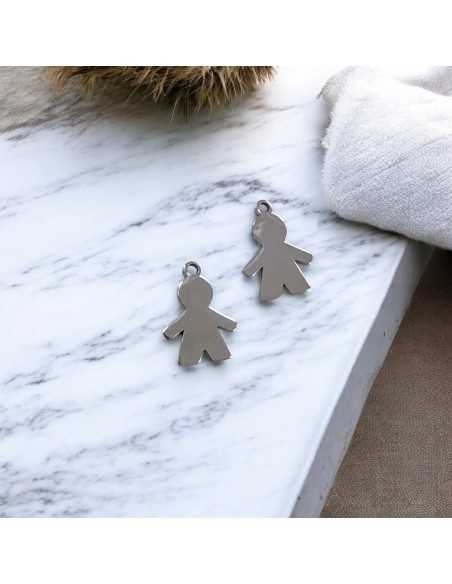 Ciondolo bimbo in acciaio inox lucido variante rodio 11x15 e 13x15 mm Gioie d'Oriente