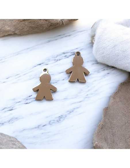 Ciondolo bimbo in acciaio inox lucido variante oro rosa 11x15 e 13x15 mm Gioie d'Oriente