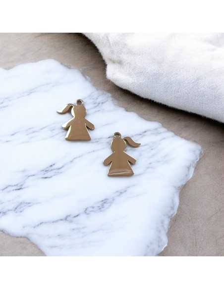Ciondolo bimba in acciaio inox lucido variante oro rosa 11x15 e 13x15 mm Gioie d'Oriente