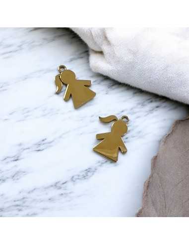 Ciondolo bimba in acciaio inox lucido variante oro 11x15 e 13x15 mm Gioie d'Oriente