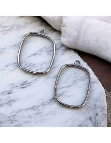 Ciondolo rettangolare vuoto in acciaio inox variante argento rodiato 23x30 mm Gioie d'Oriente