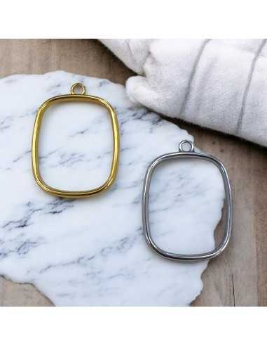 Ciondolo rettangolare vuoto in acciaio inox 23x30 mm 1pz Gioie d'Oriente