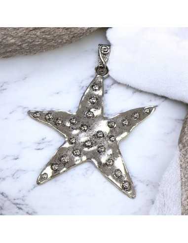 Ciondolo Stella marina in metallo argento antico con pois 70x75mm 1pz | GDO