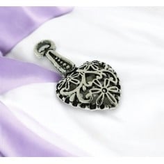 Charm cuore traforato con gancio lungo argento 28x15mm 1pz Gioie d'Oriente