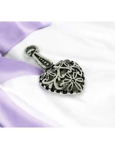 Charm cuore traforato con gancio lungo argento 28x15mm 1pz Gioie d'Oriente