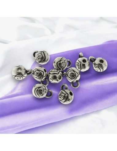 Charms roselline decorative in metallo argento 9x6mm 10pz Gioie d'Oriente