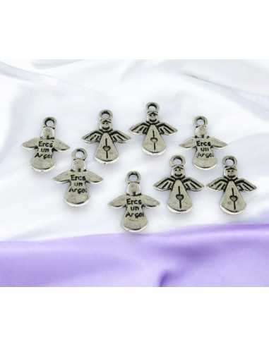 Charms angelo con incisione Eres un Ángel metallo argento 16x13mm 8pz Gioie d'Oriente