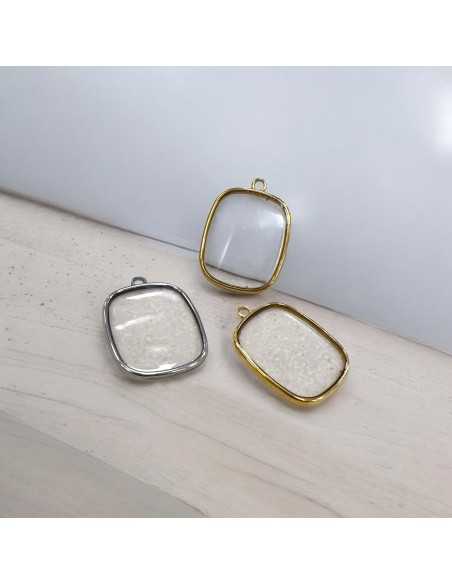 Ciondolo piastra in acciaio resina trasparente 22x30mm 1pz | GDO