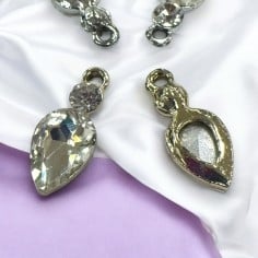 Ciondoli in ottone con cristallo 23x10mm finitura argento 1pz Gioie d'Oriente