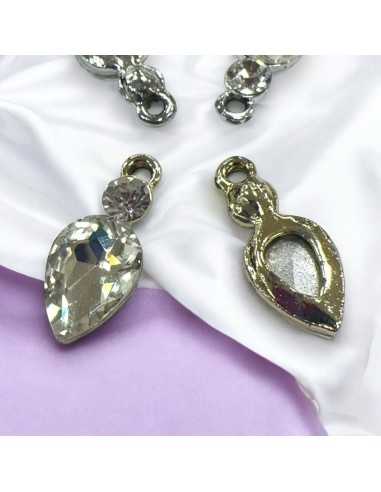 Ciondoli in ottone con cristallo 23x10mm finitura argento 1pz Gioie d'Oriente