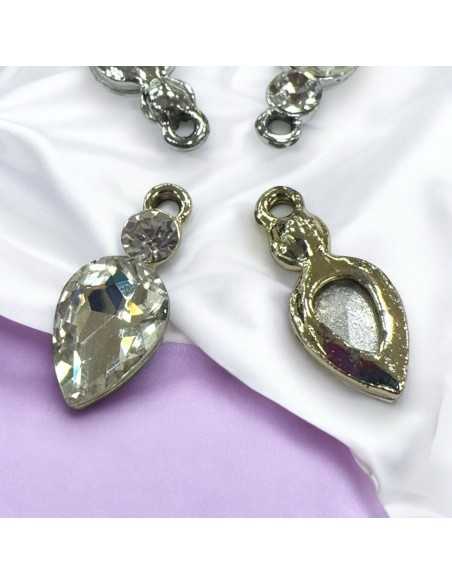 Ciondoli in ottone con cristallo 23x10mm finitura argento 1pz Gioie d'Oriente