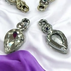 Ciondoli in ottone con cristallo 23x10mm finitura argento 1pz Gioie d'Oriente 2