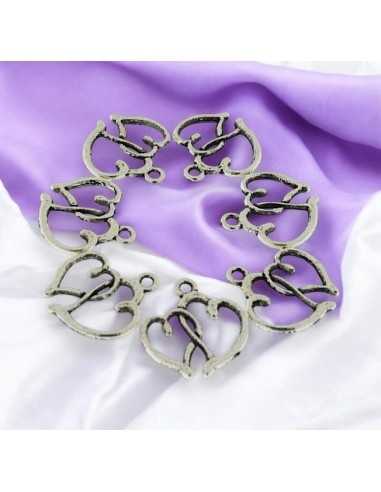 Ciondoli cuore doppio in metallo colore argento 20x19mm 7Pz | GDO
