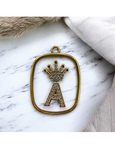 Piastra in resina con lettera A e corona con strass 22x30mm 1pz Gioie d'Oriente