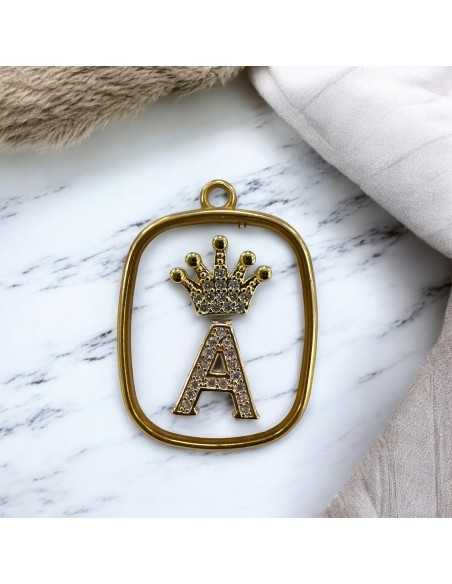 Piastra in resina con lettera A e corona con strass 22x30mm 1pz Gioie d'Oriente