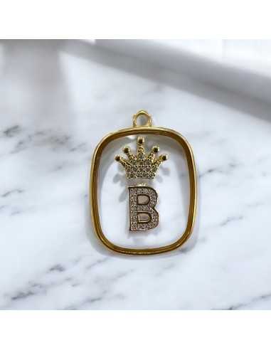Piastra in resina con lettera B e corona con strass 22x30mm 1pz Gioie d'Oriente
