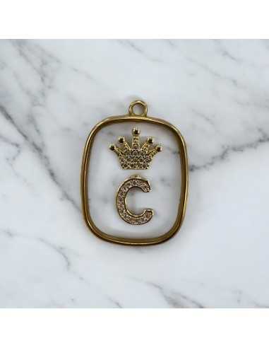 Piastra in resina con lettera C e corona con strass 22x30mm 1pz Gioie d'Oriente