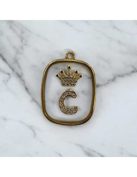 Piastra in resina con lettera C e corona con strass 22x30mm 1pz Gioie d'Oriente