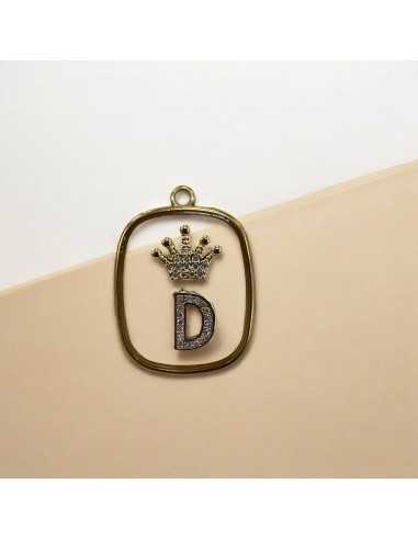 Piastra in resina con lettera D e corona con strass 22x30mm 1pz Gioie d'Oriente