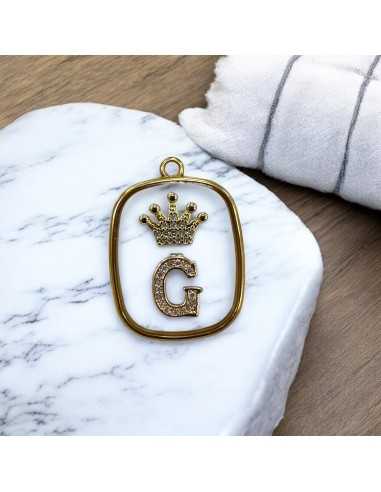Piastra in resina con lettera G e corona con strass 22x30mm 1pz Gioie d'Oriente