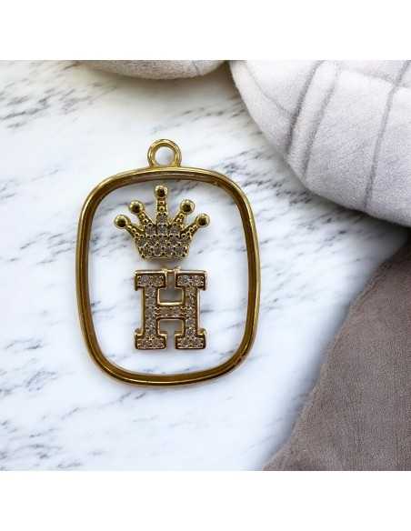 Piastra in resina con lettera H e corona con strass 22x30mm 1pz Gioie d'Oriente
