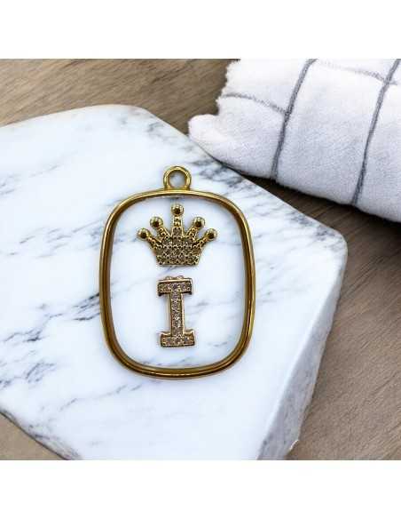 Piastra in resina con lettera I e corona con strass 22x30mm 1pz Gioie d'Oriente
