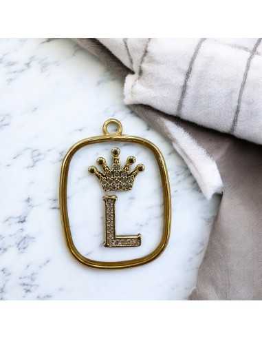Piastra in resina con lettera L e corona con strass 22x30mm 1pz Gioie d'Oriente