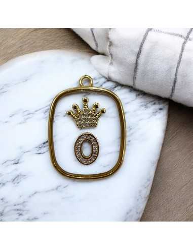 Piastra in resina con lettera O e corona con strass 22x30mm 1pz Gioie d'Oriente