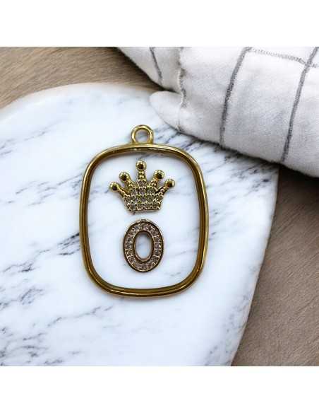 Piastra in resina con lettera O e corona con strass 22x30mm 1pz Gioie d'Oriente