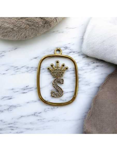 Piastra in resina con lettera S e corona con strass 22x30mm 1pz Gioie d'Oriente