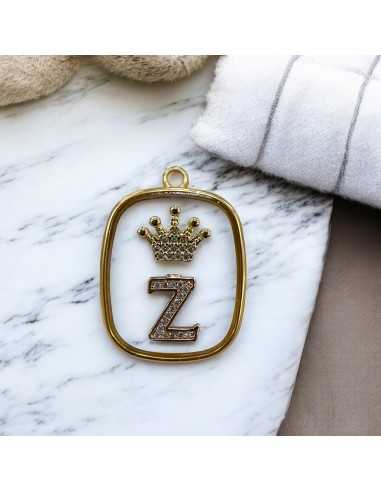 Piastra in resina con lettera Z e corona con strass 22x30mm 1pz Gioie d'Oriente