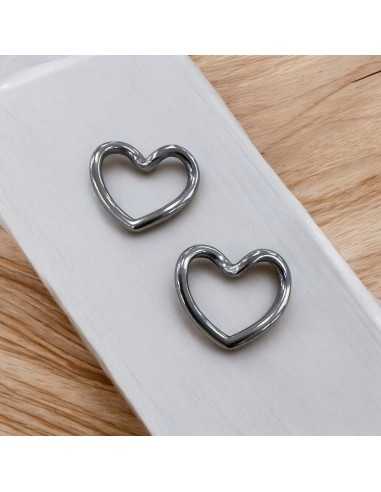 Connettore cuore attorcigliato in acciaio inox variante rodio 17x20 mm Gioie d'Oriente