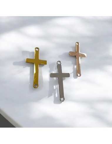 Connettore croce in acciaio inossidabile lucido 11x22 mm 1pz Gioie d'Oriente