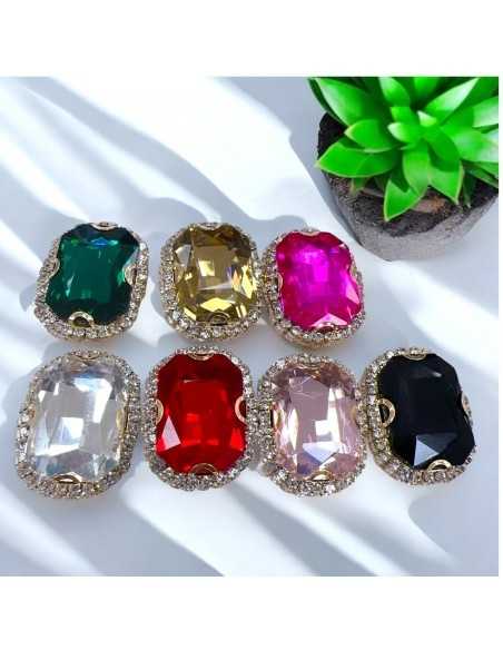 Cristallo in vetro incastonato base oro con strass 24x30,5mm | GDO